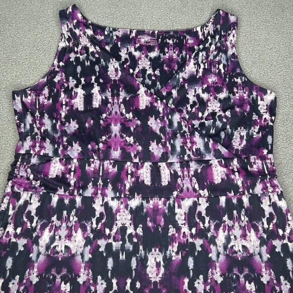 Eddie Bauer Dress Large Faux Wrap Purple Abstract Stretch Tennis Hiking Surplice - Picture 1 of 12